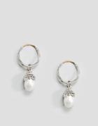 Asos Hoop Earrings With Faux Pearl - Silver