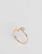 Asos Open Crystal & Faux Pearl Ring - Gold