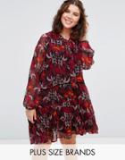 Alice & You Long Sleeve Floral Smock Dress With Tie Neck - Multi