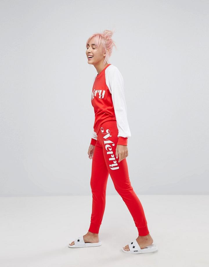 Wildfox Merry Print Lounge Jogger - Red