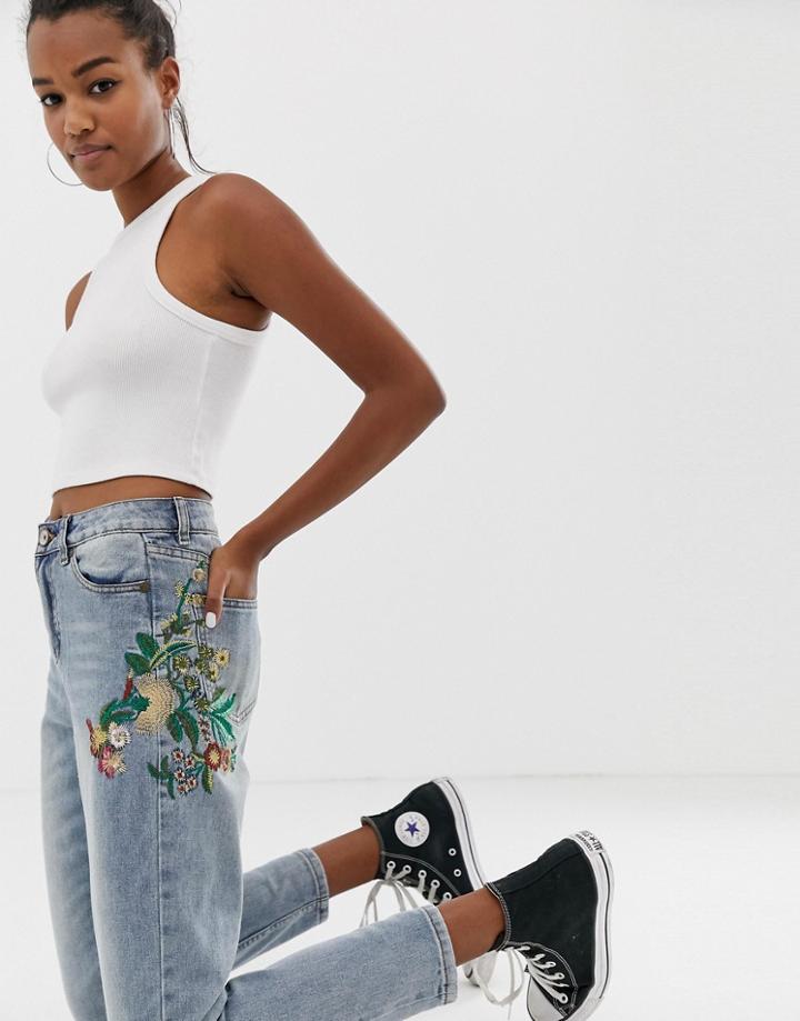 Brave Soul Skinny Jeans With Embroidered Detail - Blue