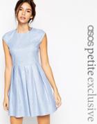 Asos Petite Dress In Chambray Linen With Short Sleeves - Blue $38.00