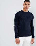 Emporio Armani Intarsia Logo Knitted Crew Neck Sweater In Navy - Navy
