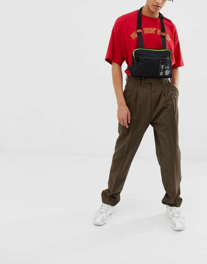 Asos Design Chest Harness Bag In Black With Print - Black