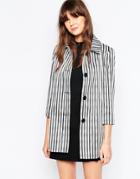 Helene Berman Short A-line Coat In Uneven Stripe