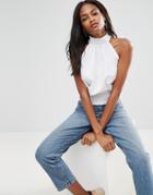 Asos Cotton Shell Top With Shirring Detail - White