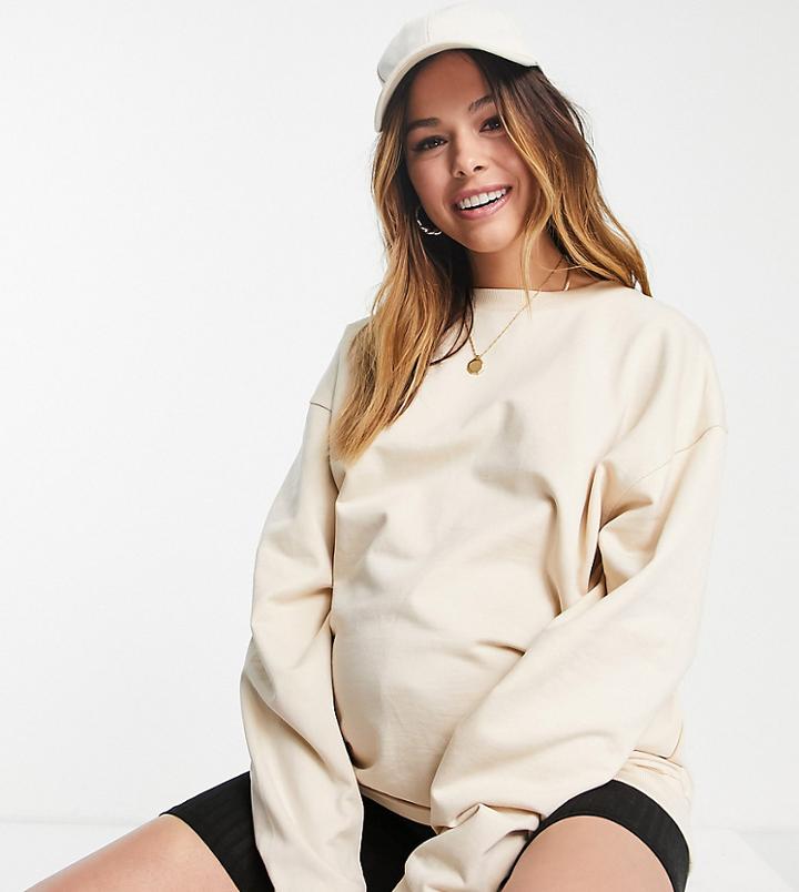 Asos Design Maternity Oversized Sweatshirt In Cream-white