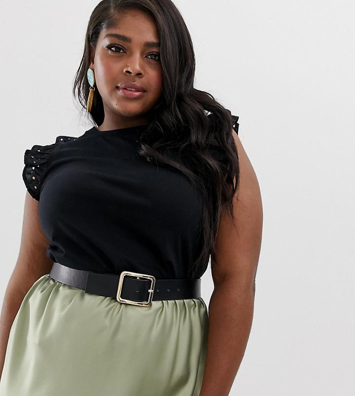 River Island Plus Top With Frill Sleeves In Black - Black