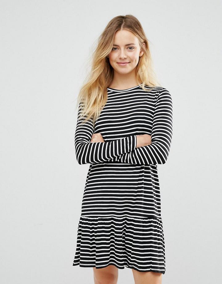 Brave Soul Stripe Drop Hem Dress - Black