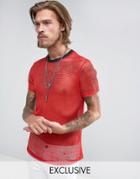 Reclaimed Vintage Inspired Ringer T-shirt In Red Mesh - Red