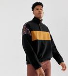 Asos Design Tall Oversized Sweatshirt In Fleece With Track Neck And Geo-tribal Print Panels - Black