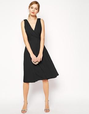 Asos Midi Dress With Twist Wrap - Black