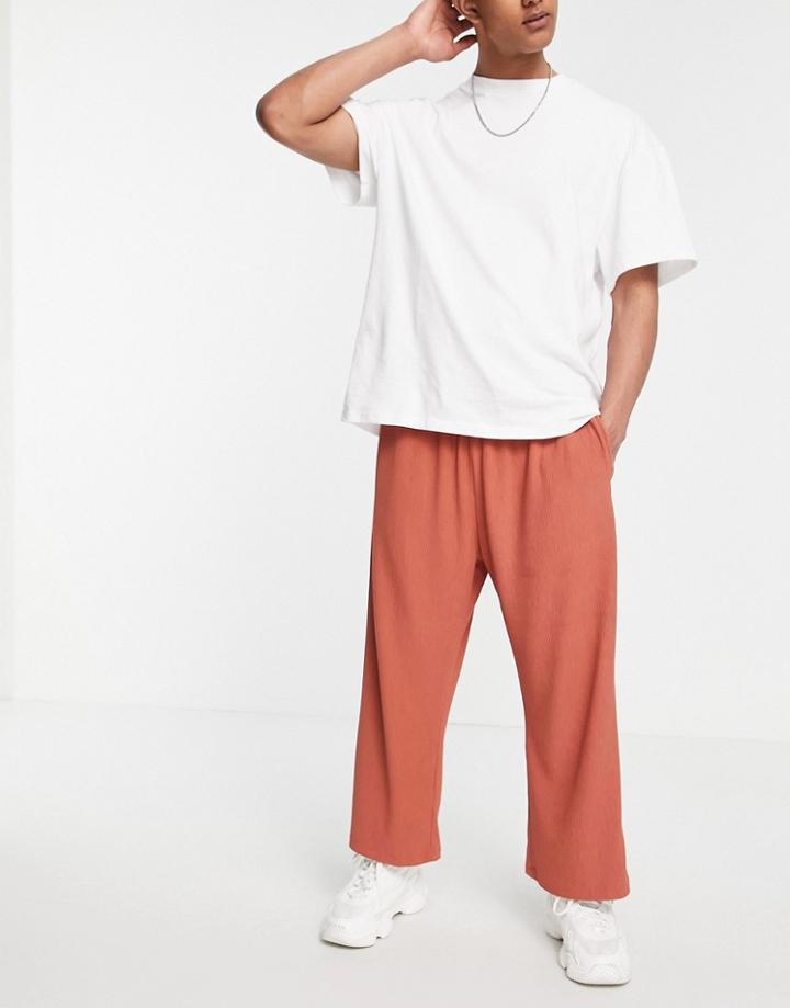 Asos Design Oversized Fixed Hem Sweatpants In Rib Texture - Part Of A Set-pink