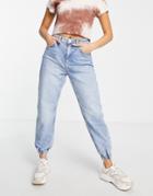 River Island Denim High Rise Sweatpants In Medium Blue-blues