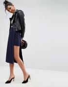 Asos Tailored Double Layed Column Skirt With Button Detail - Navy