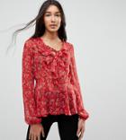 New Look Tall Frill Ruffle Sleeve Top - Red