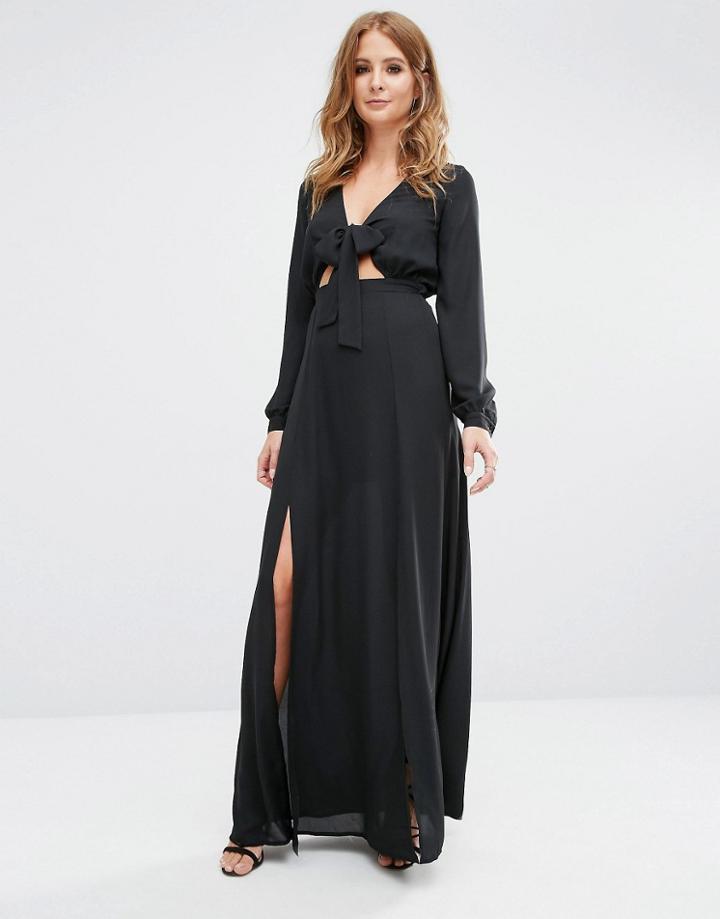 Millie Mackintosh Maxi Dress With Tie Front - Black