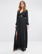Millie Mackintosh Maxi Dress With Tie Front - Black