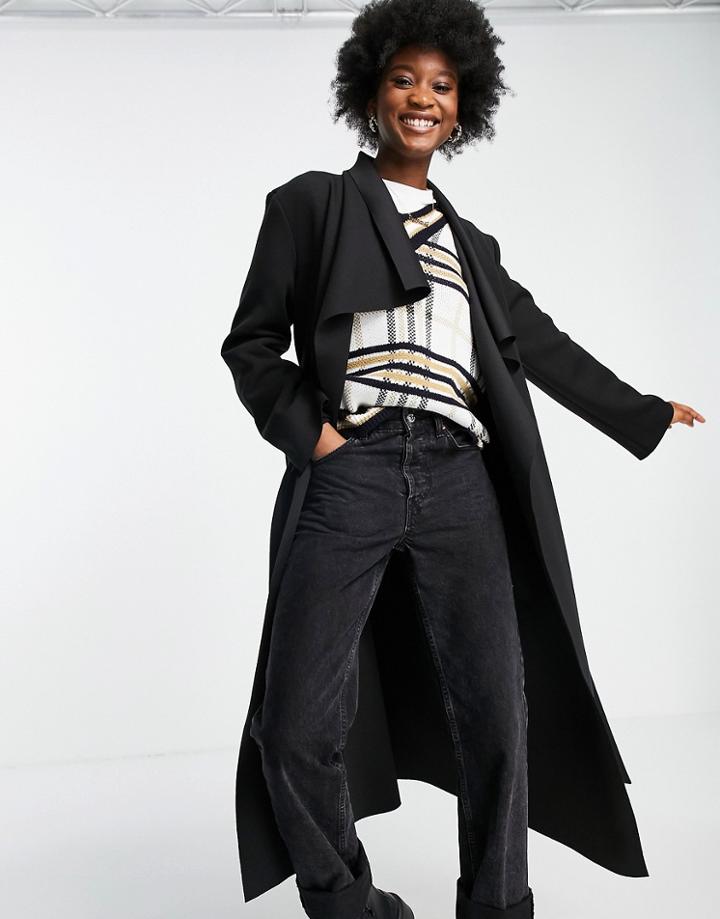 Asos Design Scuba Waterfall Coat In Black
