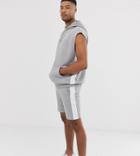 Asos Design Tall Tracksuit Sleeveless Oversized Hoodie And Shorts With Side Stripe In Gray Marl - Gray