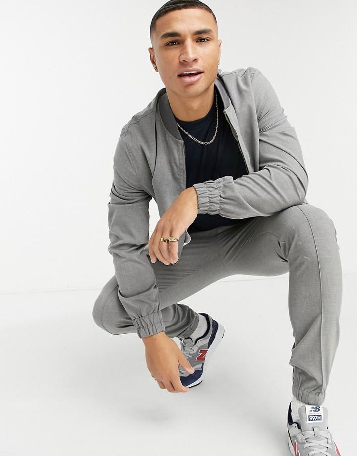 Asos Design Coordinating Smart Bomber Jacket In Charcoal-grey