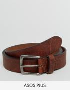 Asos Plus Wide Leather Belt With Vintage Finish - Brown