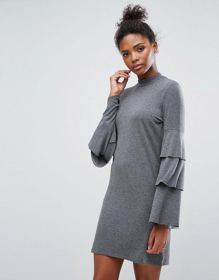 Only Frill Bell Sleeve Dress - Gray