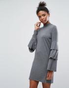 Only Frill Bell Sleeve Dress - Gray