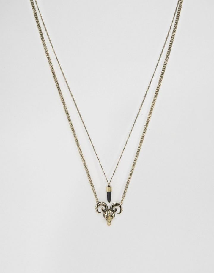 Asos Necklace Pack With Ram Head Pendant - Gold