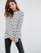 Selected Long Sleeve T-shirt In Stripe - White