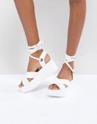 Raid Alma White Ankle Tie Flatform Sandals - White