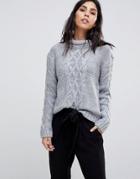 Y.a.s Nima Cable Knit High Neck Sweater - Gray