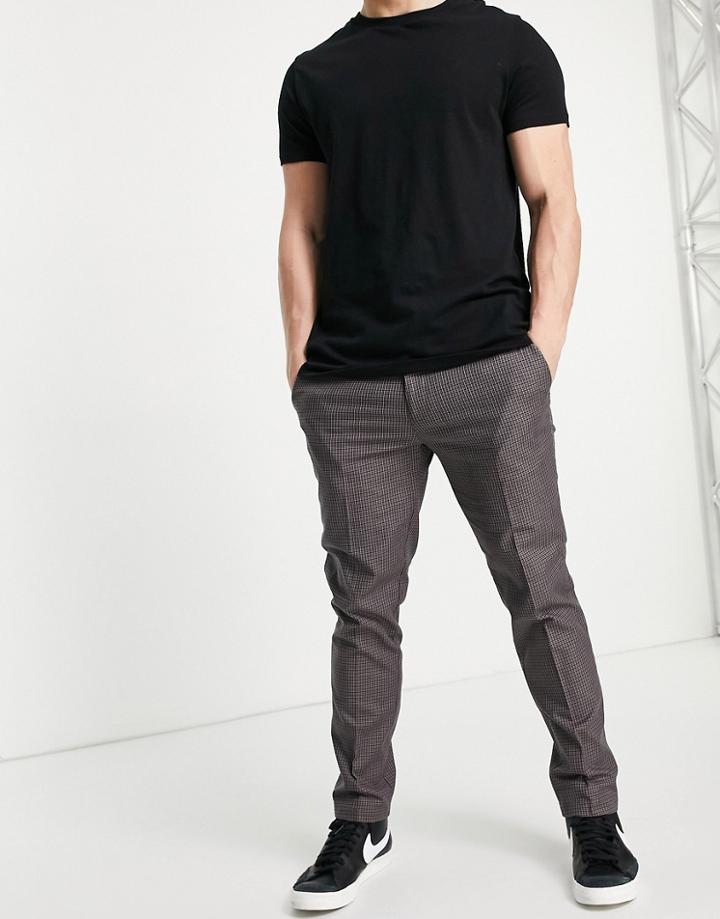River Island Skinny Smart Pants In Brown Check