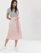Asos Design Linen Full Midi Skirt-pink