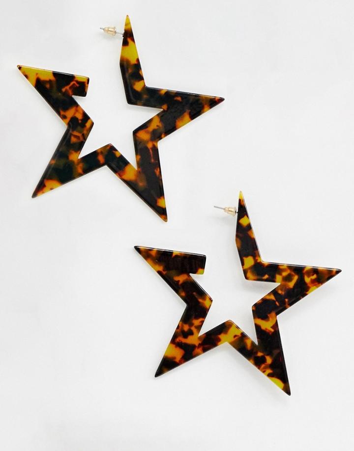 Asos Design Earrings In Star Design In Tortoiseshell - Brown