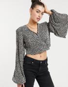 Asos Design Plisse Suit Blazer With Balloon Sleeves In Mono Animal-multi