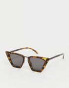 Asos Design Cat Eye Sunglasses In Tort With Metal Nose Bridge-brown