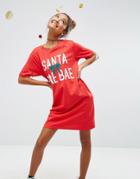 Asos Holidays 'santa Bae Bae' T-shirt Dress - Red