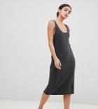 Micha Lounge Luxe Midi Dress With Scoop Neck In Rib Knit - Gray