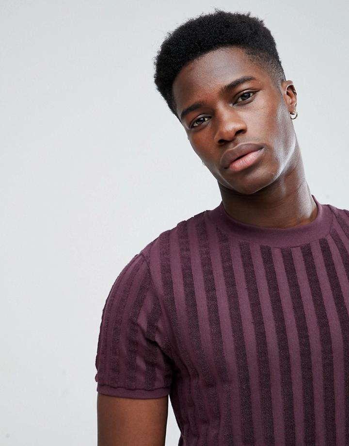 Asos T-shirt In Towelling Rib In Oxblood - Red