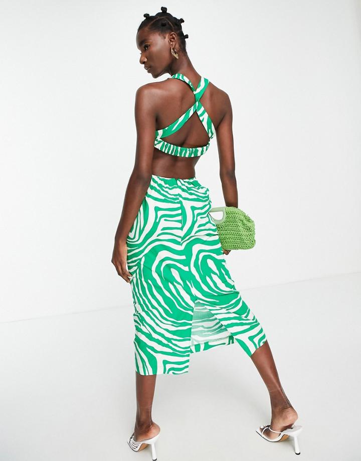 Topshop Twist Front Animal Poplin Midi Dress In Green
