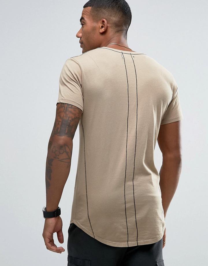 Religion Washed T-shirt With Curved Hem - Yellow
