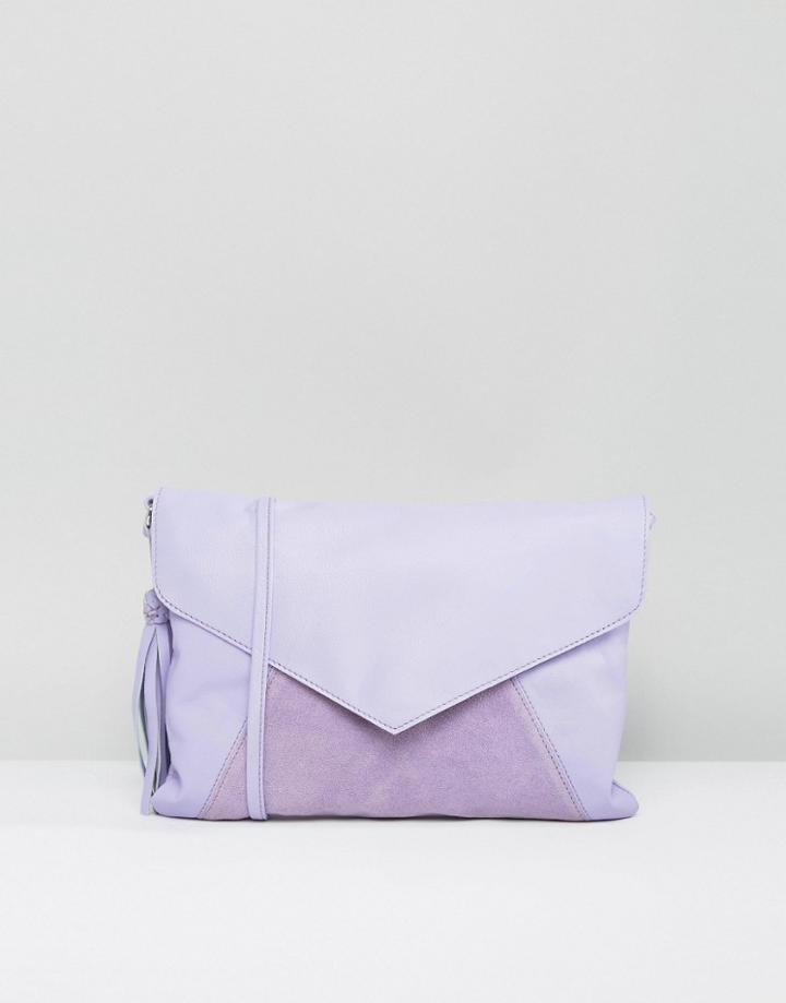 Asos Leather Envelope Cross Body Bag With Tassel - Purple