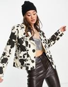 Emory Park Oversized Moto Jacket In Cow Print-white
