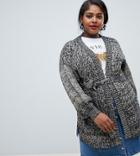 Lost Ink Plus Oversized Cardigan With Belted Waist In Chunky Contrast Knit - Multi