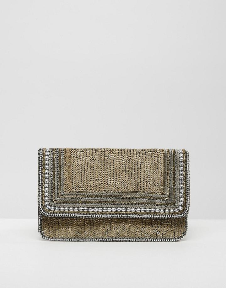 Little Mistress Sequin Foldover Clutch - Gold
