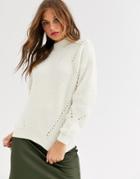 Vila Balloon Sleeve Rib Knitted Sweater-white
