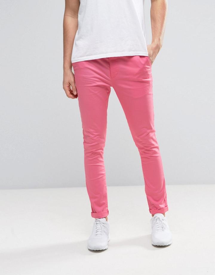 Asos Super Skinny Chinos In Bright Pink - Pink