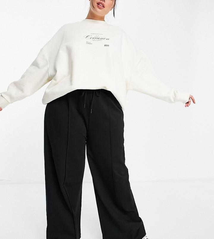 Collusion Plus Super Wide Leg Seam Front Sweatpants In Black