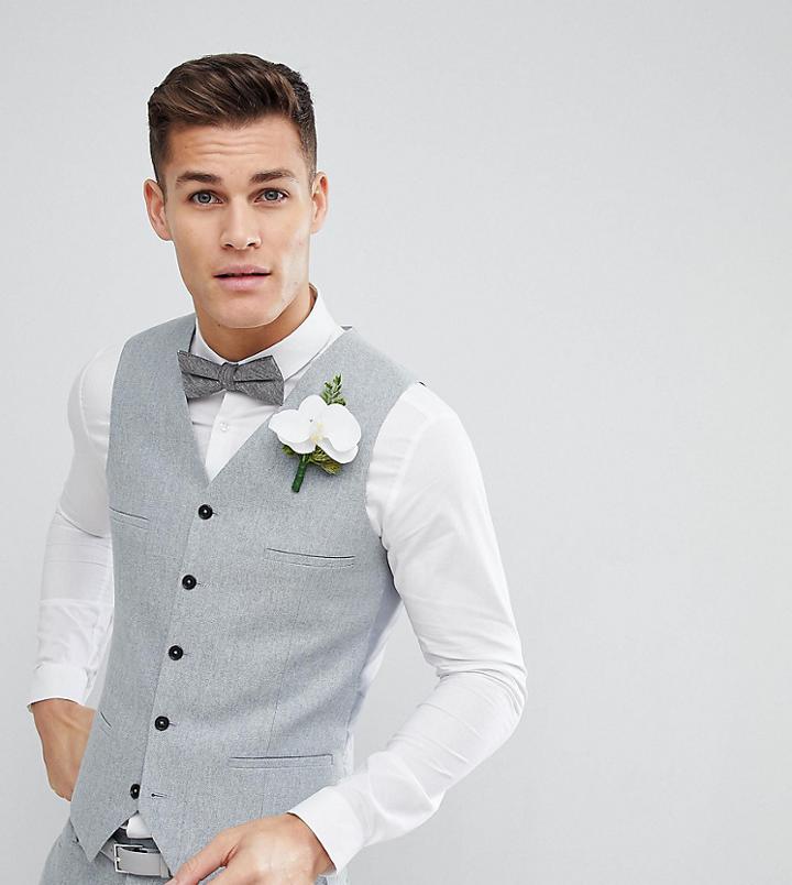 Noak Slim Stretch Wedding Vest In Donegal - Blue